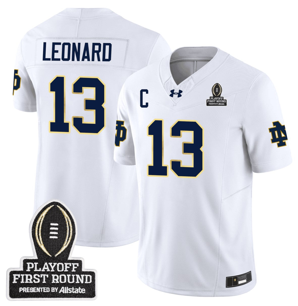 Riley Leonard Jersey #13 Notre Dame Fighting Irish CFP First Round Patch White