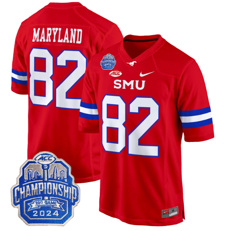 RJ Maryland Jersey #82 SMU Mustangs 2024 ACC Championship Patch Red