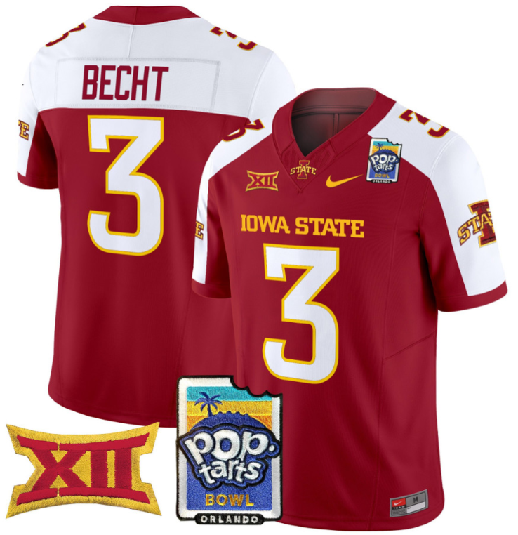 Rocco Becht Jersey #3 Iowa State 2025 PopTarts Bowl Patch Cardinal Alternate