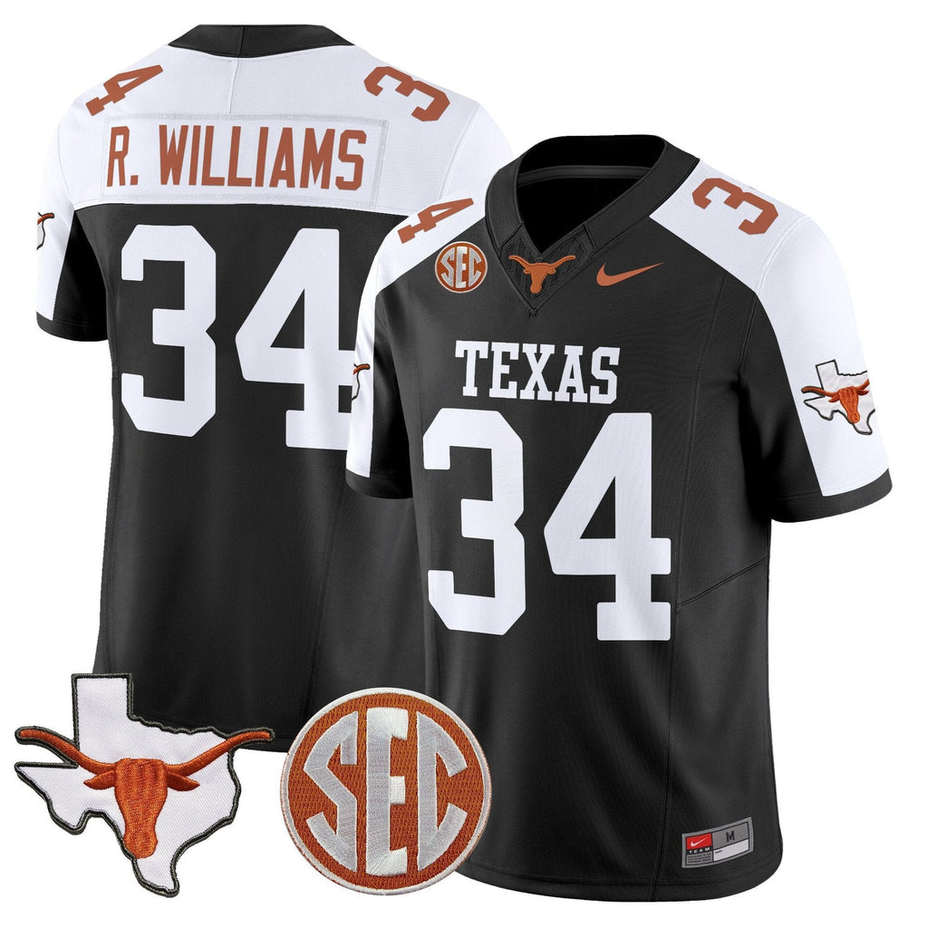 Ricky Williams Jersey #31 Texas Longhorns 2025 State Map SEC Patch Black Alter