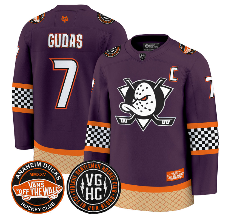 Radko Gudas Jersey #7 Anaheim Ducks Checkerboard 2025 Premium Stitched Purple