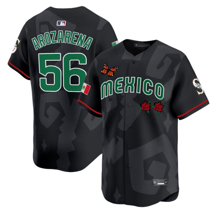 Randy Arozarena Jersey #56 2025 Mexican Heritage x Sentrock Vapor Limited Stitched Black