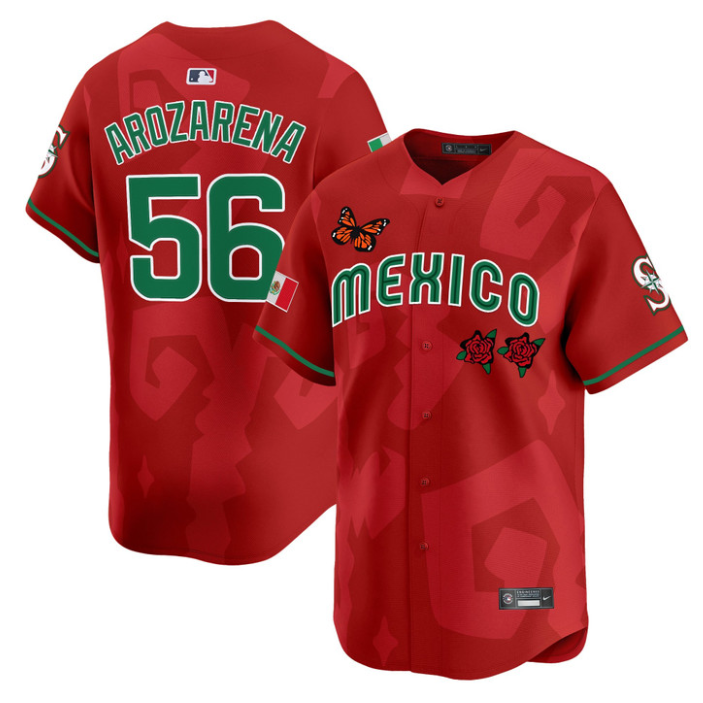 Randy Arozarena Jersey #56 2025 Mexican Heritage x Sentrock Vapor Limited Stitched Red