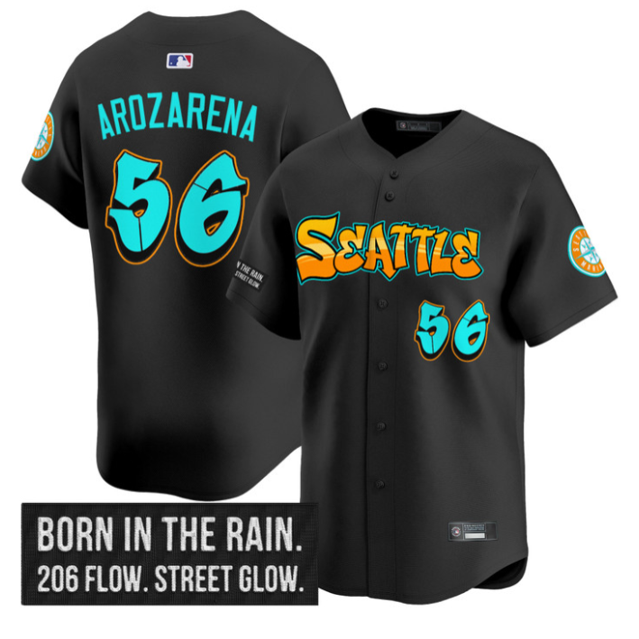 Randy Arozarena Jersey #56 Seattle Mariners Graffiti Emerald Drop Edition Black