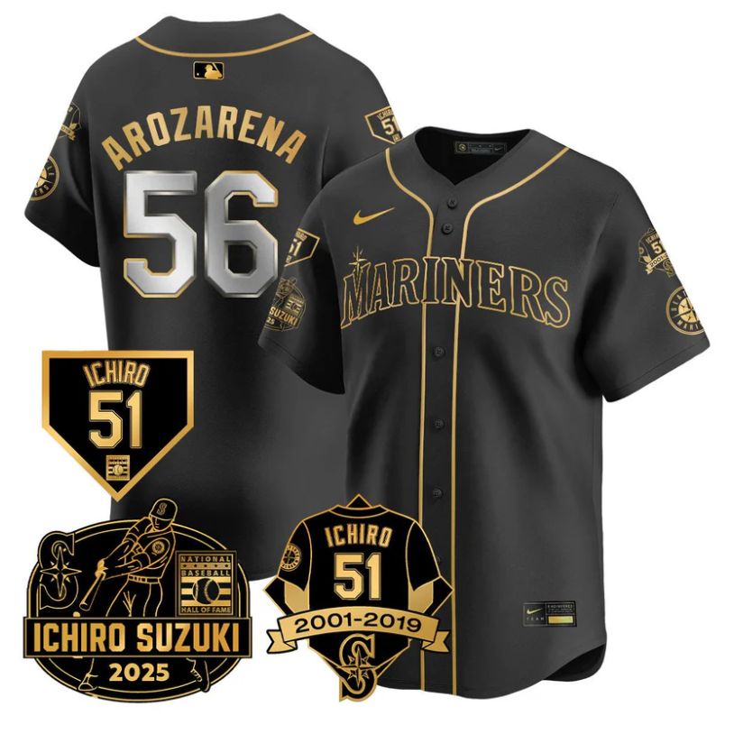 Randy Arozarena Jersey #56 Seattle Mariners Ichiro Suzuki Stitched Black Gold