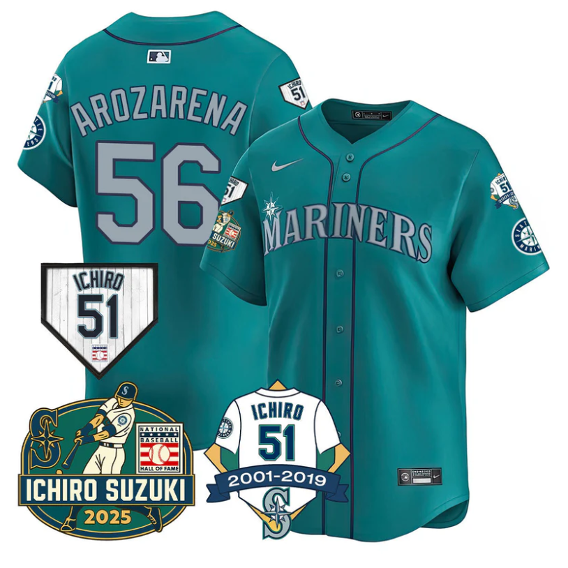 Randy Arozarena Jersey #56 Seattle Mariners Ichiro Suzuki Stitched Teal