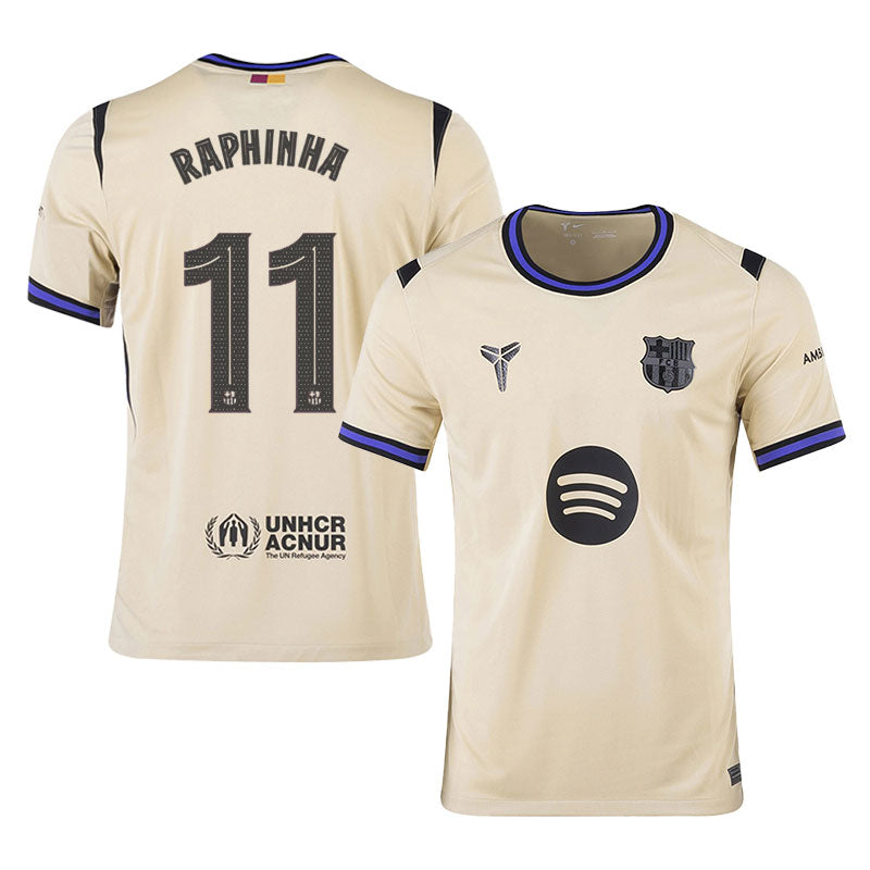 Raphinha #11 Barcelona 2025-26 Away Jersey – Cream