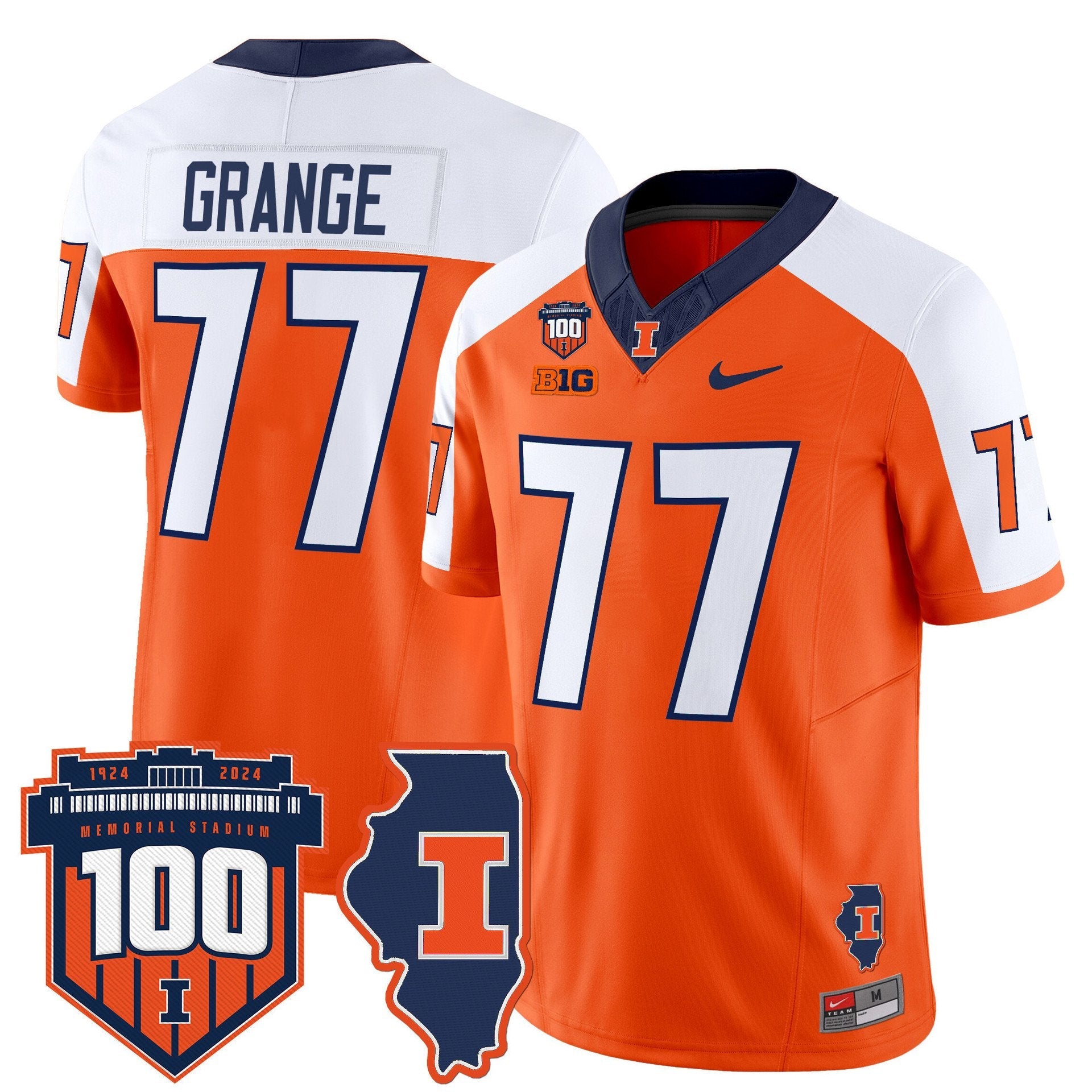 Red Grange Jersey #77 Illinois Fighting 100th Memorial Stadium Orange Alternate