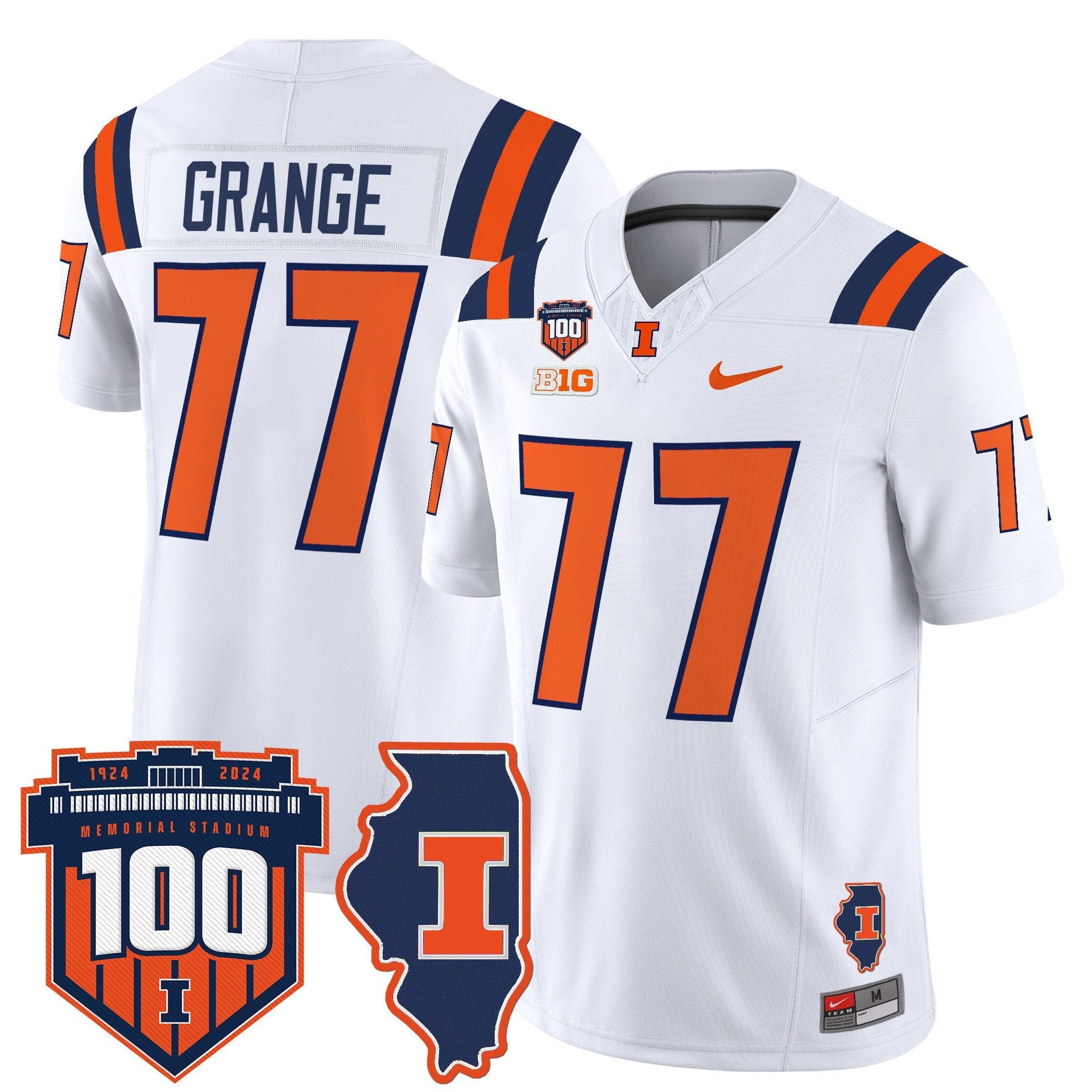 Red Grange Jersey #77 Illinois Fighting 100th Memorial Stadium White