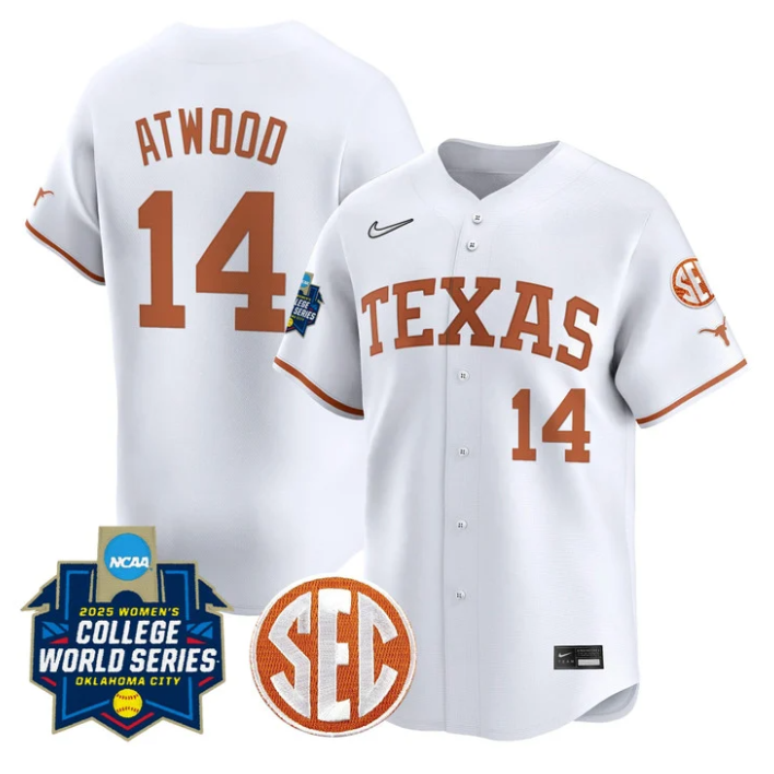 Reese Atwood Jersey #14 Texas Longhorns 2025 World Series Stitched White