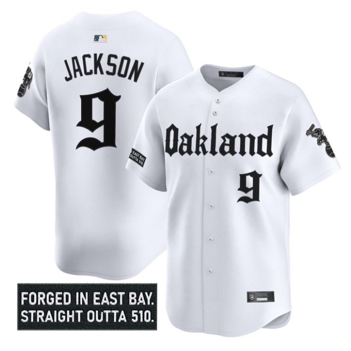 Reggie Jackson Jersey #9 Oakland Athletics Gothic East Bay Edition White