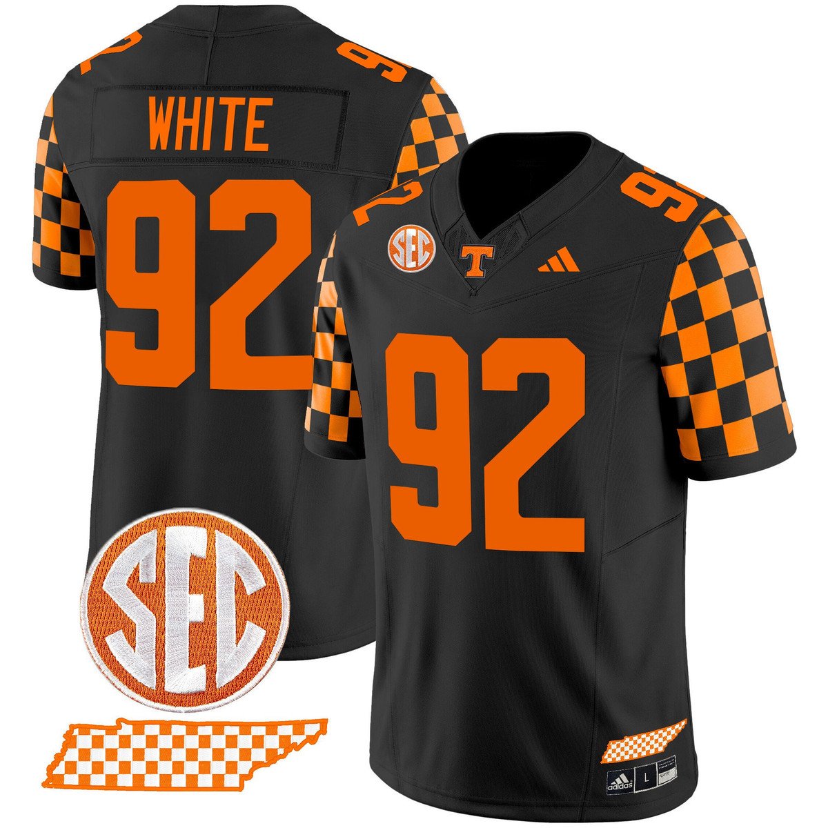 Reggie White Jersey #92 Tennessee Vols Rebrand 2026 Checkerboard Stitched Black