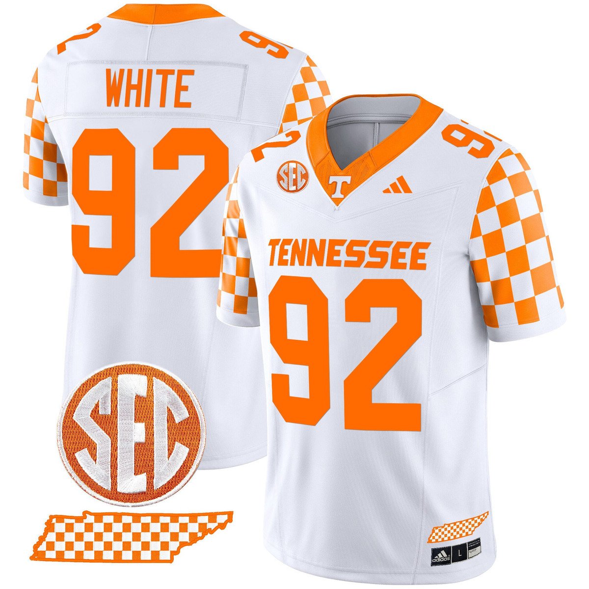 Reggie White Jersey #92 Tennessee Vols Rebrand 2026 Checkerboard Stitched White