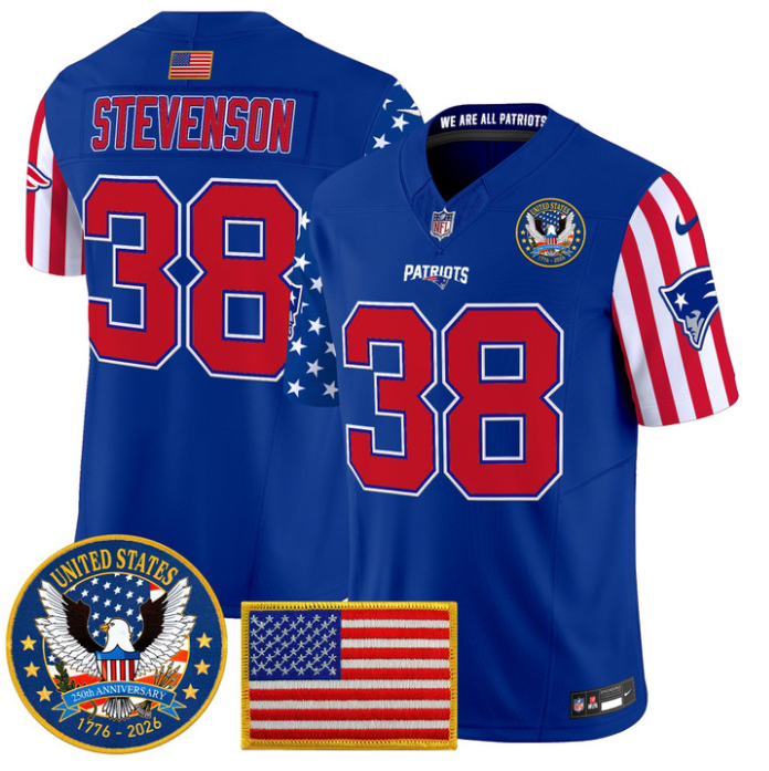 Rhamondre Stevenson Jersey #38 America 250 Edition Vapor Limited Stitched