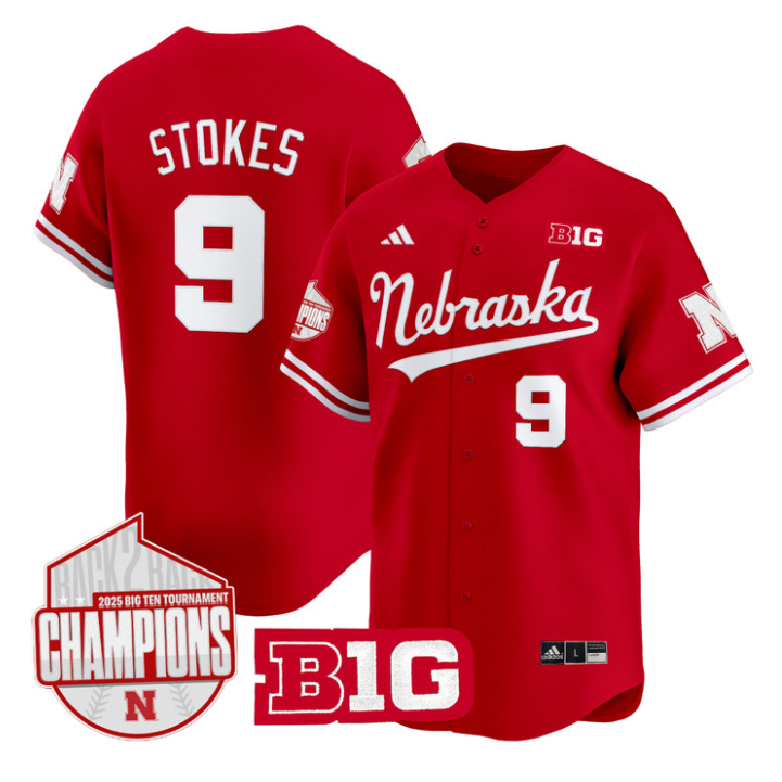 Rhett Stokes Jersey #9 Nebraska Huskers Back 2 Back Champions Patch Vapor Limited Stitched Scarlet