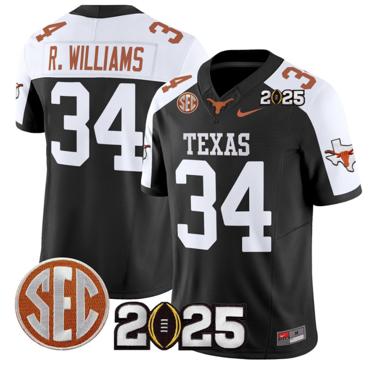 Ricky Williams Jersey #34 Texas Longhorns 2025 CFP Final Patch Black Alternate