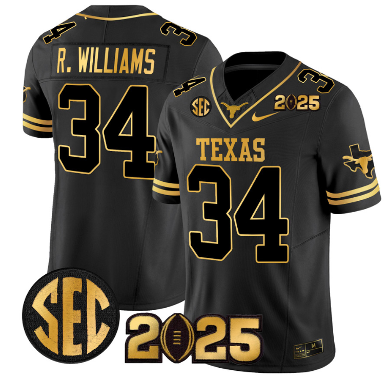 Ricky Williams Jersey #34 Texas Longhorns 2025 CFP Final Patch Black Gold
