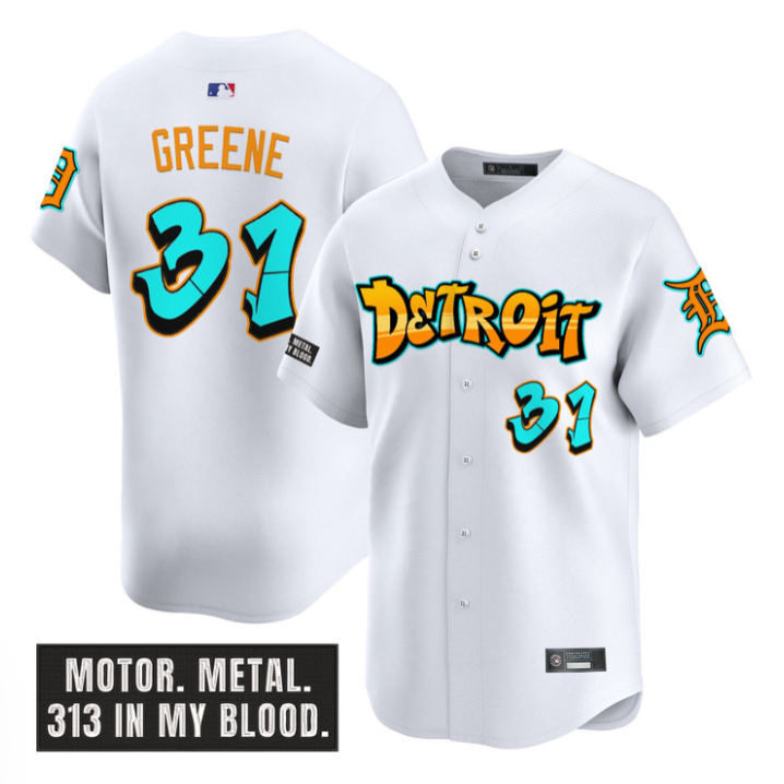 Riley Greene Jersey #31 Detroit Tigers Graffiti Motor City Edition White
