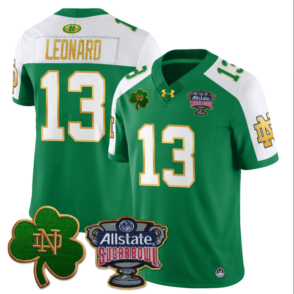 Riley Leonard Jersey #13 Notre Dame Fighting Irish Allstate Sugar Bowl Green White