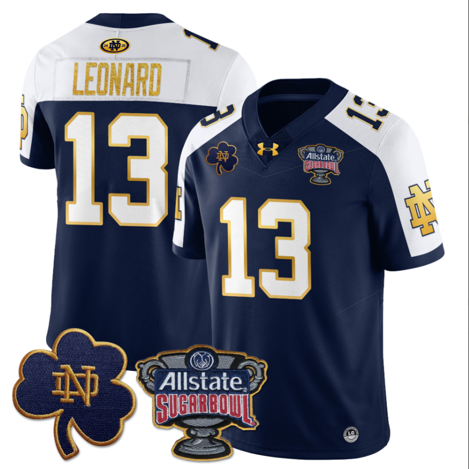 Riley Leonard Jersey #13 Notre Dame Fighting Irish Allstate Sugar Bowl Navy White