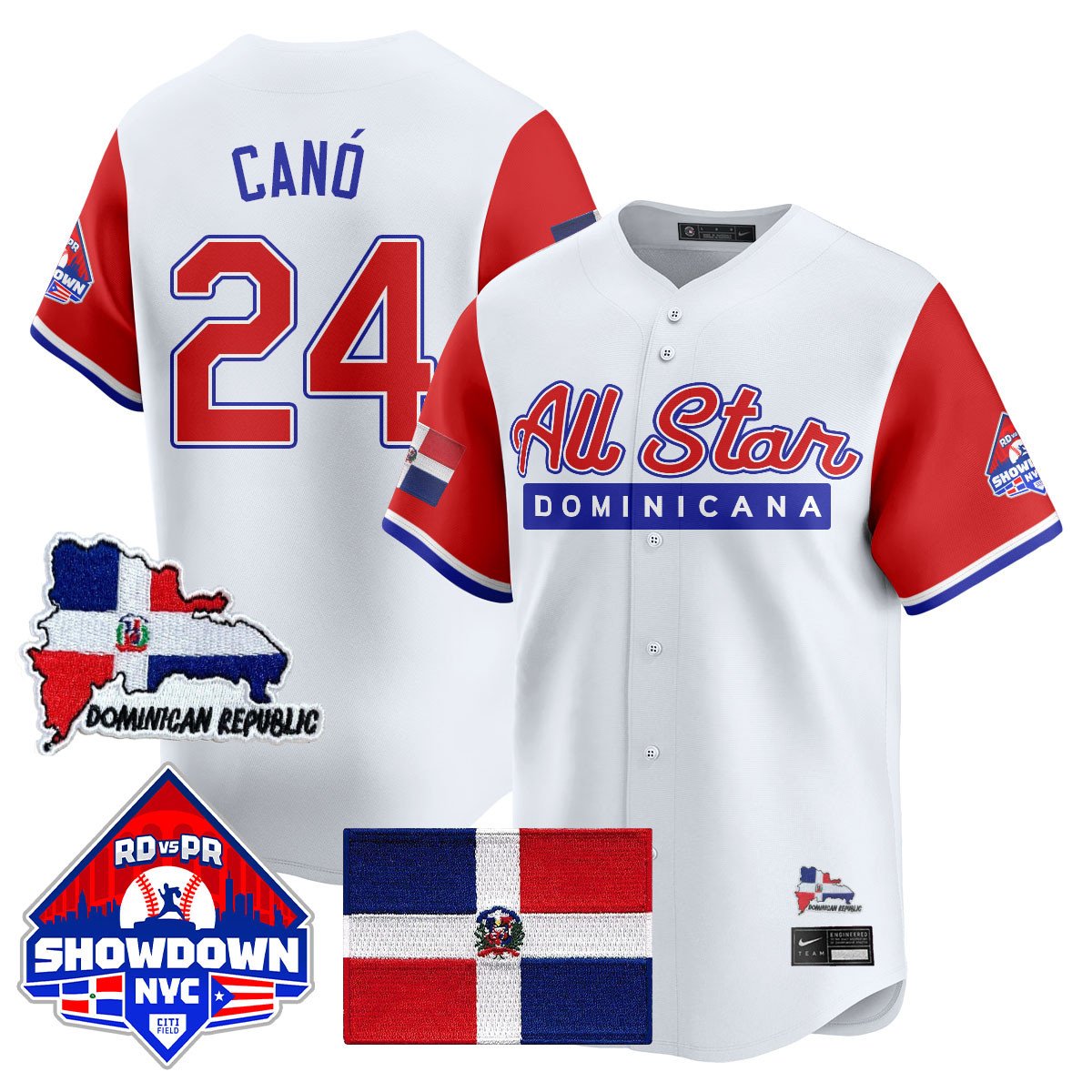 Robinson Canó Jersey #24 Dominican Republic Baseball All-Star 2025 Red Sleeves