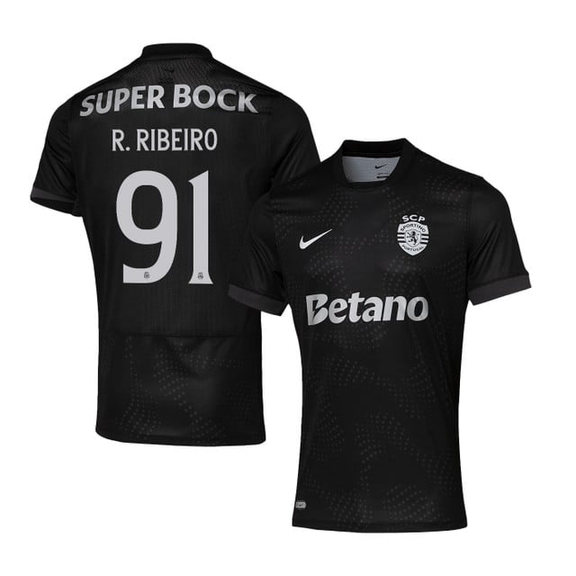 Rodrigo Ribeiro 91 Sporting CP 2025-26 Away Match Jersey – Black