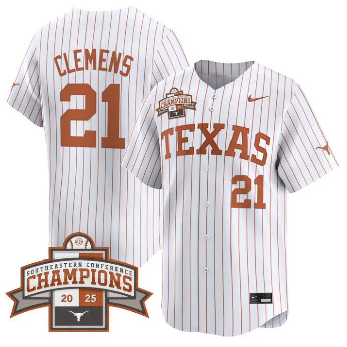 Roger Clemens Jersey #21 Texas Longhorns 2025 Southeastern Champions Vapor Stitched Pinstripe