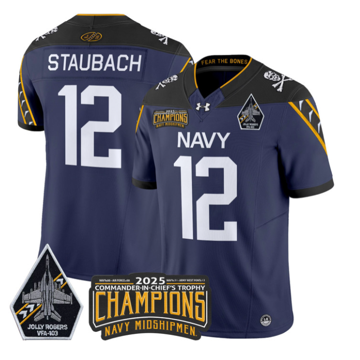 Roger Staubach Jersey #12 Navy Midshipmen Jolly Rogers 2025 Trophy Navy