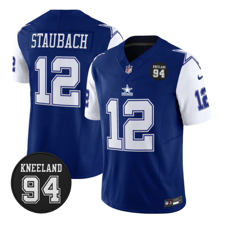 Roger Staubach Jersey #12 Marshawn Kneeland Memorial Patch Stitched