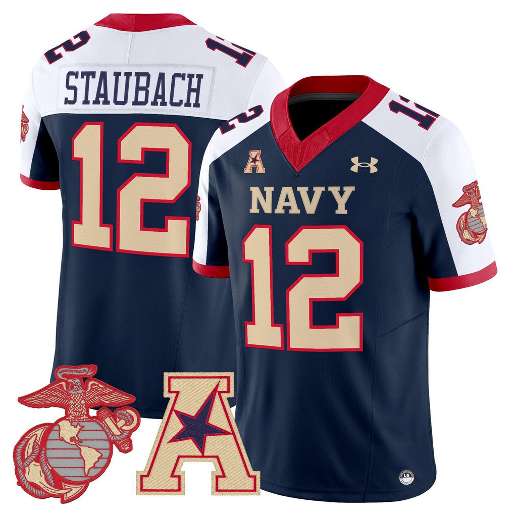 Roger Staubach Jersey #12 Navy Midshipmen Vapor USMC Premier Stitched
