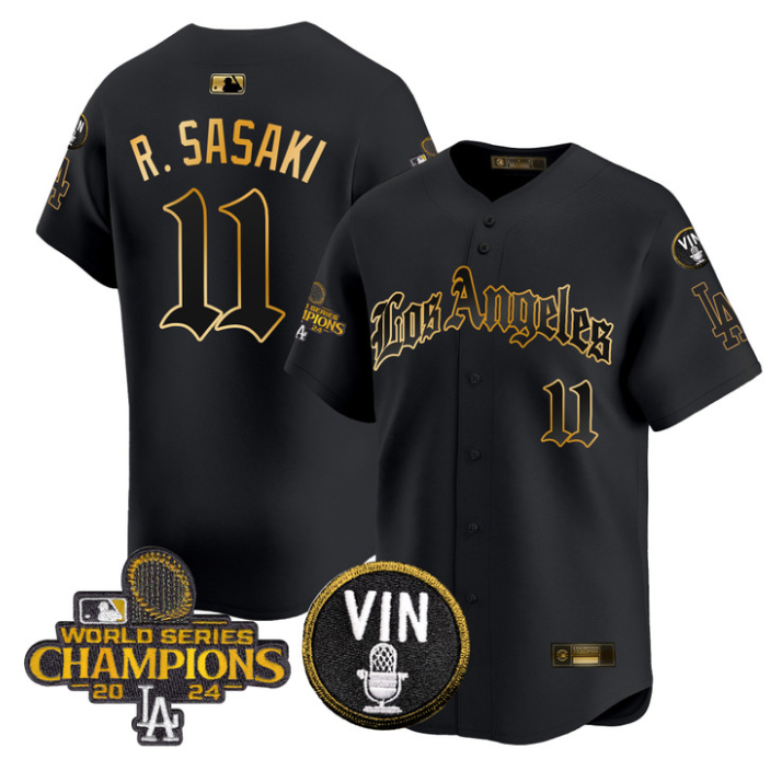 Roki Sasaki Jersey #11 Dodgers 2025 LA Gothic Style Stitched Black Gold