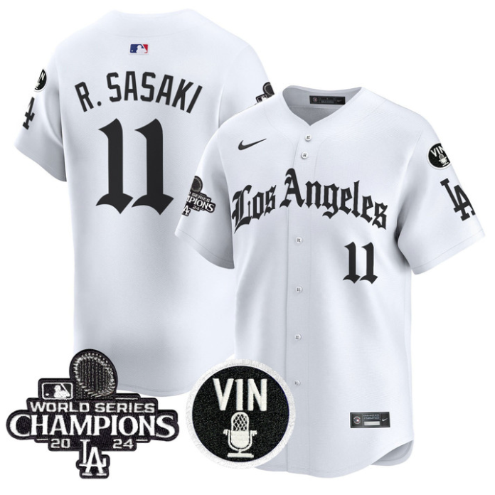 Roki Sasaki Jersey #11 Dodgers 2025 LA Gothic Style Vapor Premier Limited Stitched White