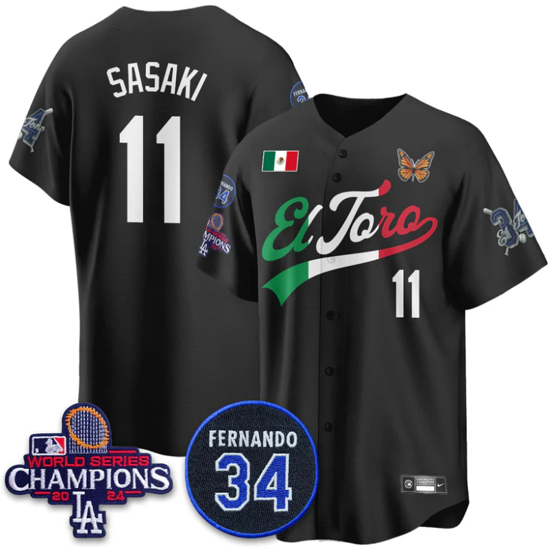 Roki Sasaki Jersey #11 Dodgers Mexican El Toro For 34 Stitched Black
