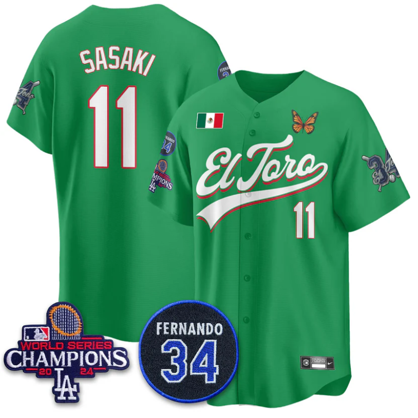 Roki Sasaki Jersey #11 Dodgers Mexican El Toro For 34 Stitched Green