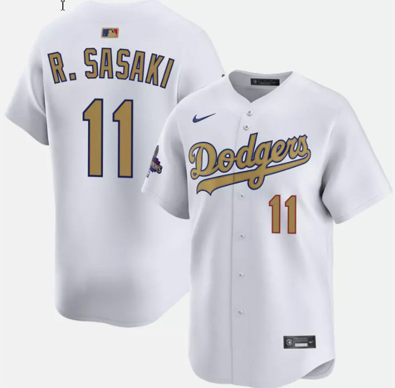 Roki Sasaki #11 Dodgers White 2025 Gold Collection Limited Stitched