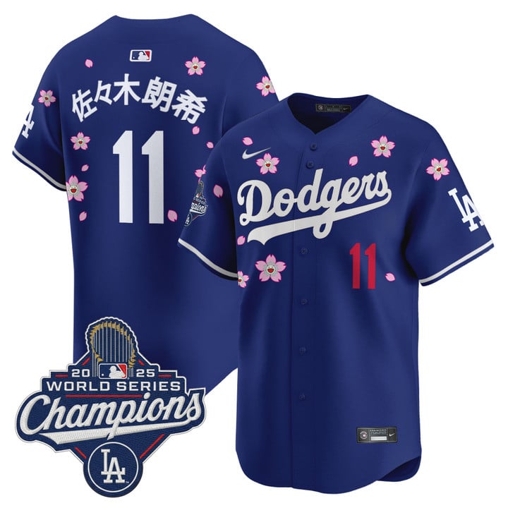 Roki Sasaki Kanji Jersey #11 Dodgers 2025 World Series Champions Stitched