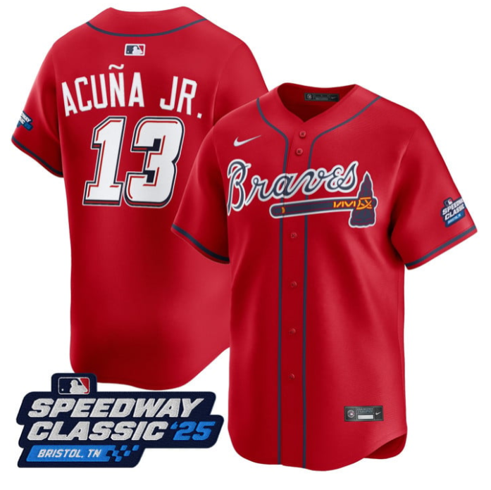 Ronald Acuna Jr Jersey #13 Atlanta Braves Speedway Classic Stitched Red