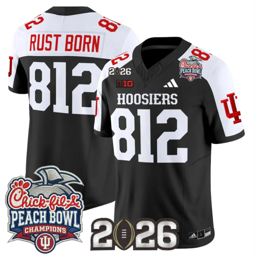 Rust Born Jersey #812 Indiana Hoosiers 2026 Peach Bowl Champions Patch Stitched