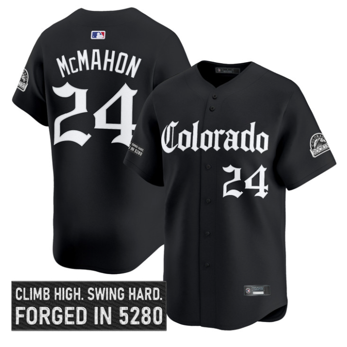 Ryan McMahon Jersey #24 Colorado Rockies Gothic Mile High Shadows Edition Black