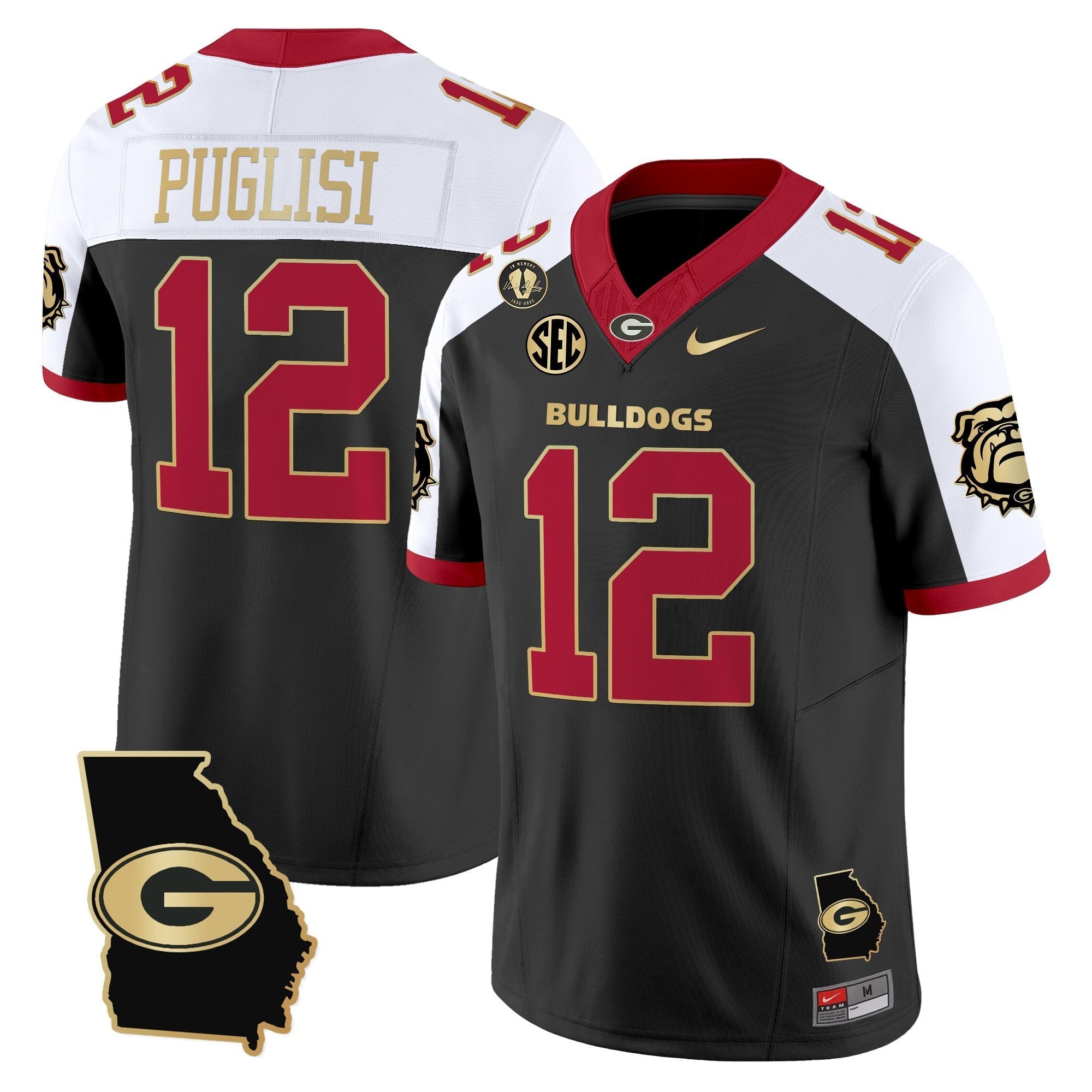 Ryan Puglisi Jersey #12 Georgia Bulldogs 2025 Georgia Map, Vince Dooley Stitched Alternate
