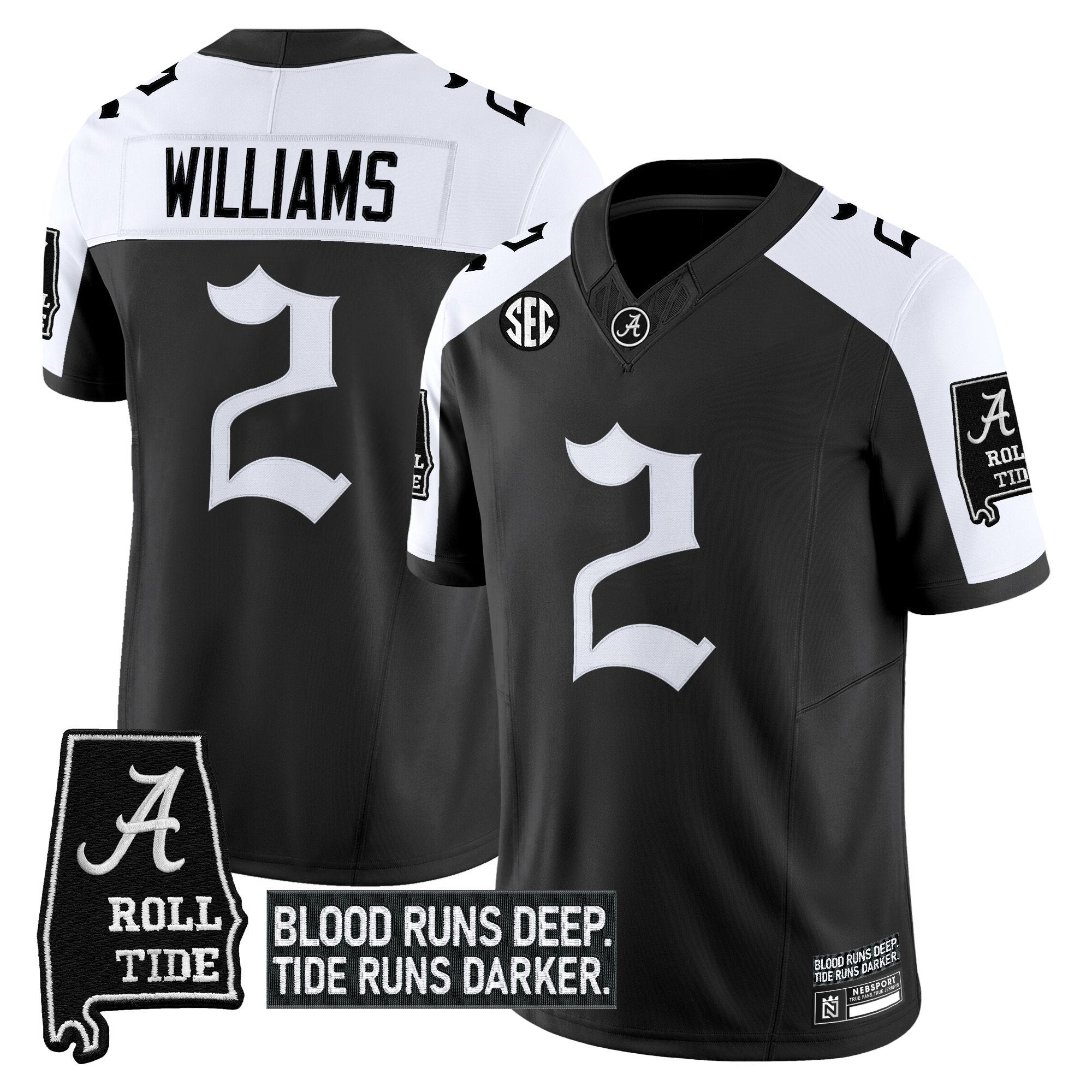 Ryan Williams Jersey #2 Alabama Crimson Gothic Bama Blood Edition Stitched White