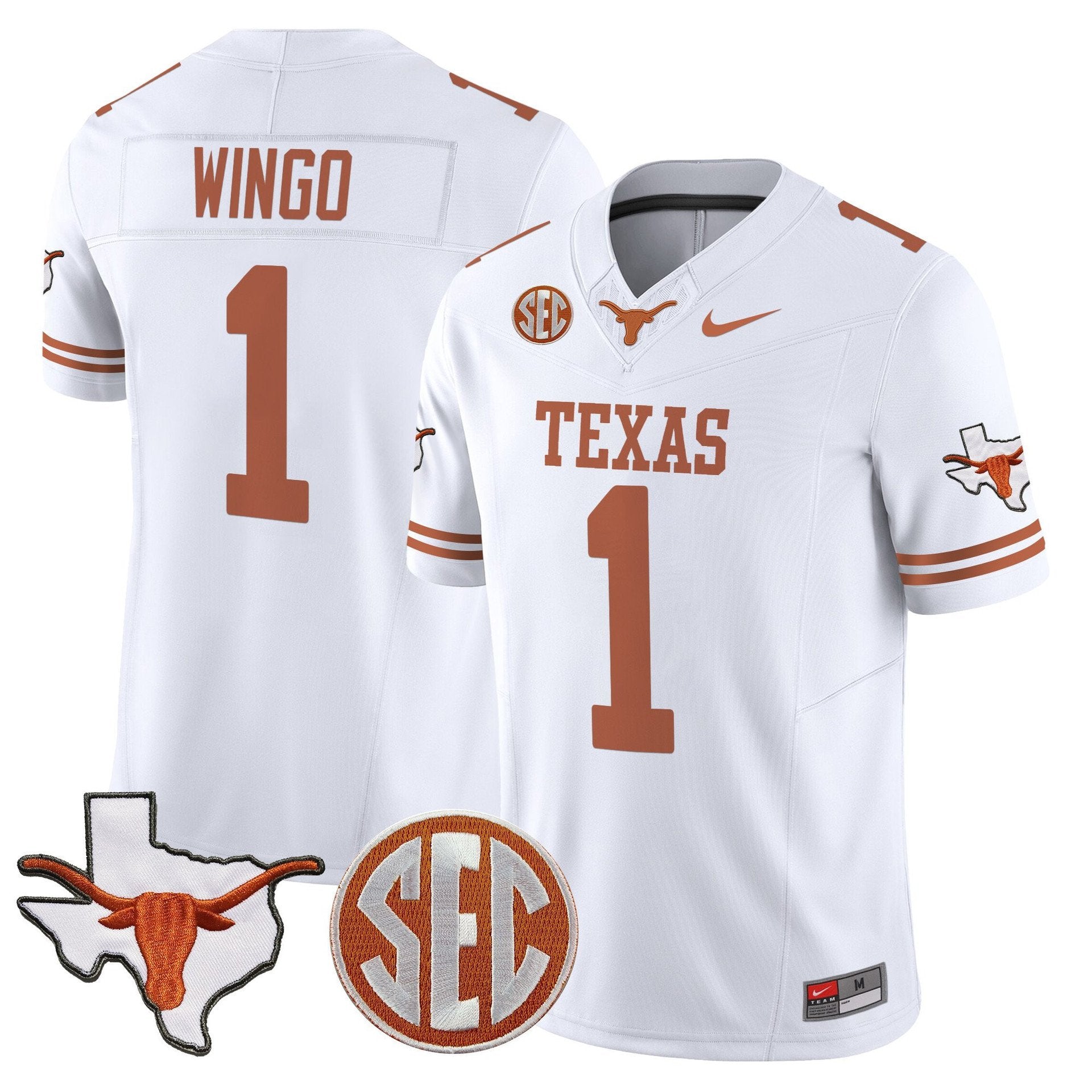 Ryan Wingo Jersey #1 Texas Longhorns 2025 State Map SEC Patch White