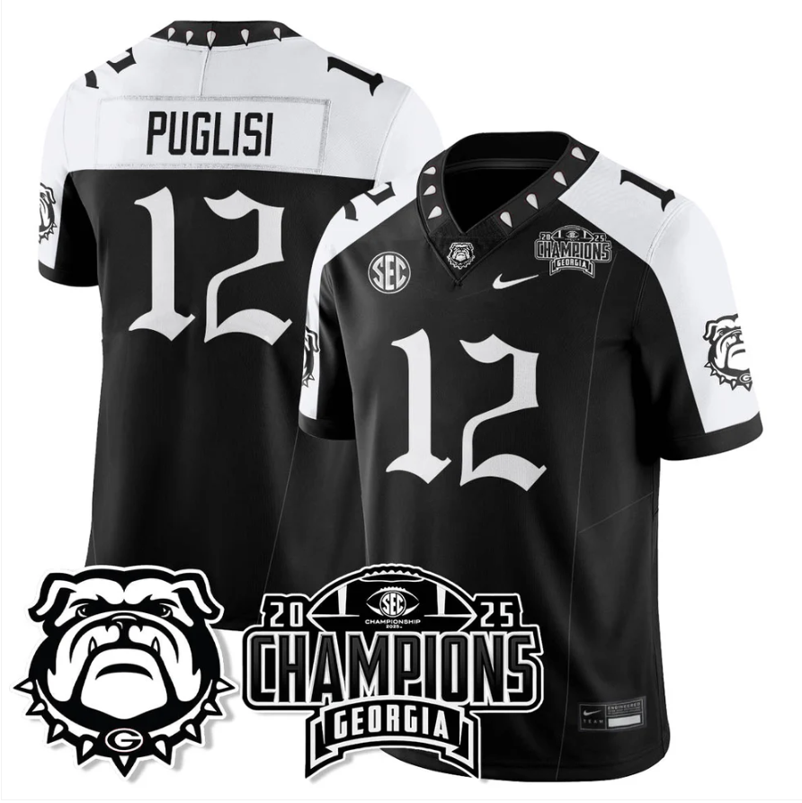 Ryan Puglisi Jersey #12 Georgia Bulldogs Gothic SEC Football Champions