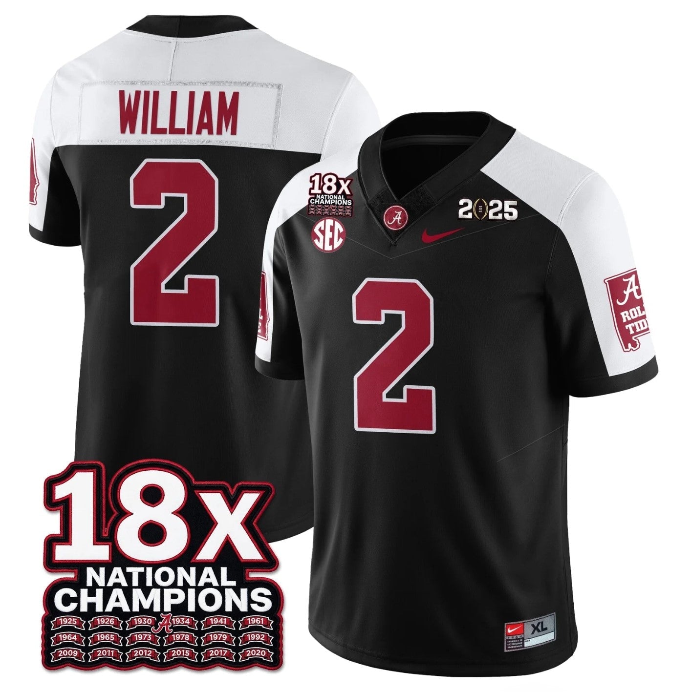 Ryan William Jersey #2 Alabama Crimson 18x-Time National Champions Stitched