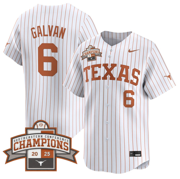 Rylan Galvan Jersey #6 Texas Longhorns 2025 Southeastern Champions Vapor Stitched Pinstripe