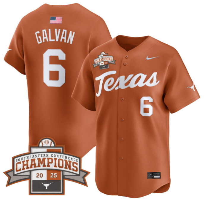 Rylan Galvan Jersey #6 Texas Longhorns 2025 Southeastern Champions Vapor Stitched Texas Orange