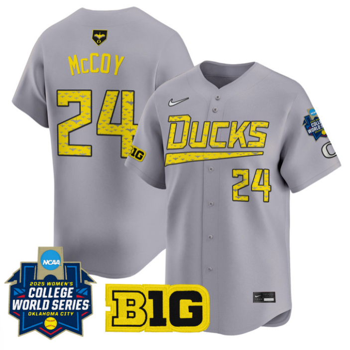 Rylee McCoy Jersey #24 Oregon Ducks Softball 2025 World Series Stitched Gray