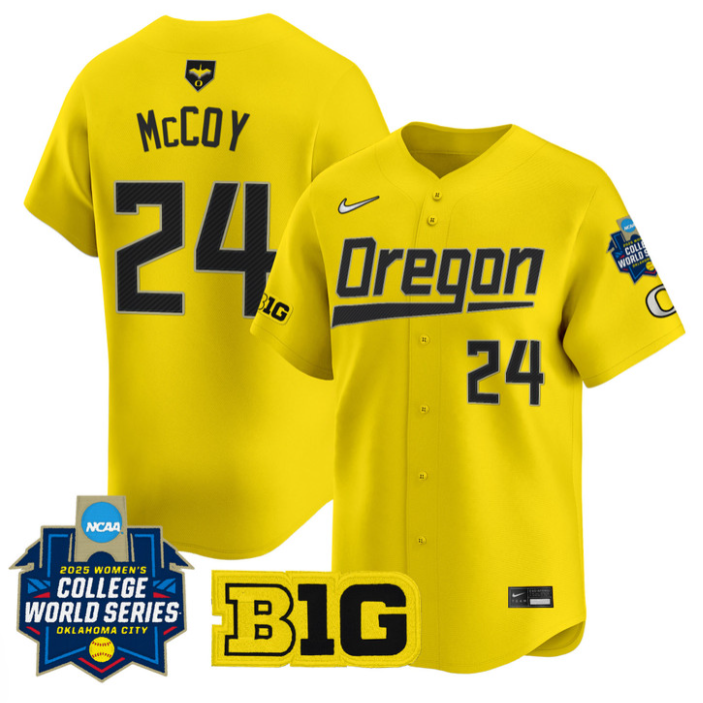 Rylee McCoy Jersey #24 Oregon Ducks Softball 2025 World Series Stitched Yellow