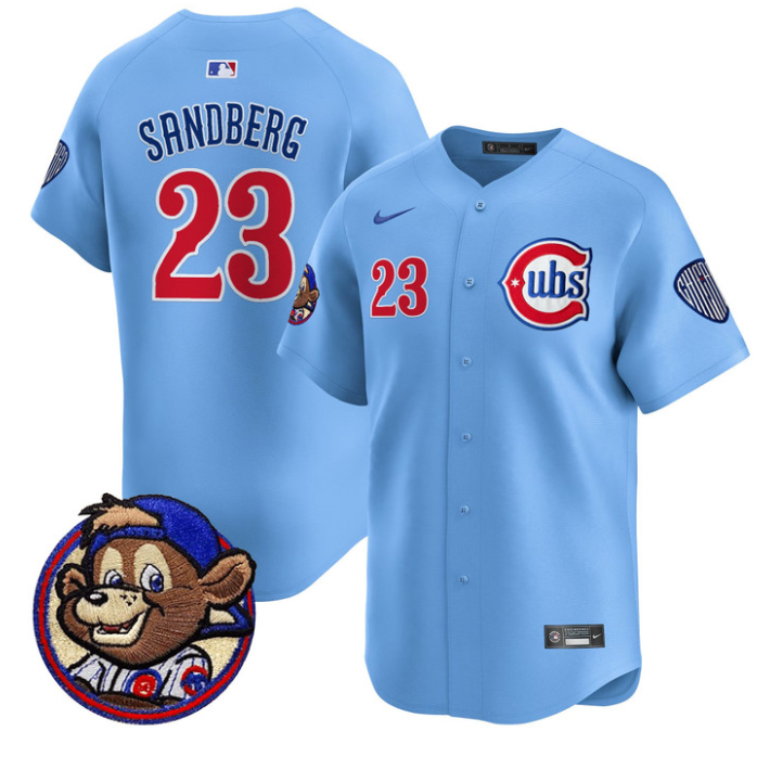 Ryne Sandberg Jersey #23 Chicago Cubs Clark Patch Vapor Premier Limited Stitched Blue