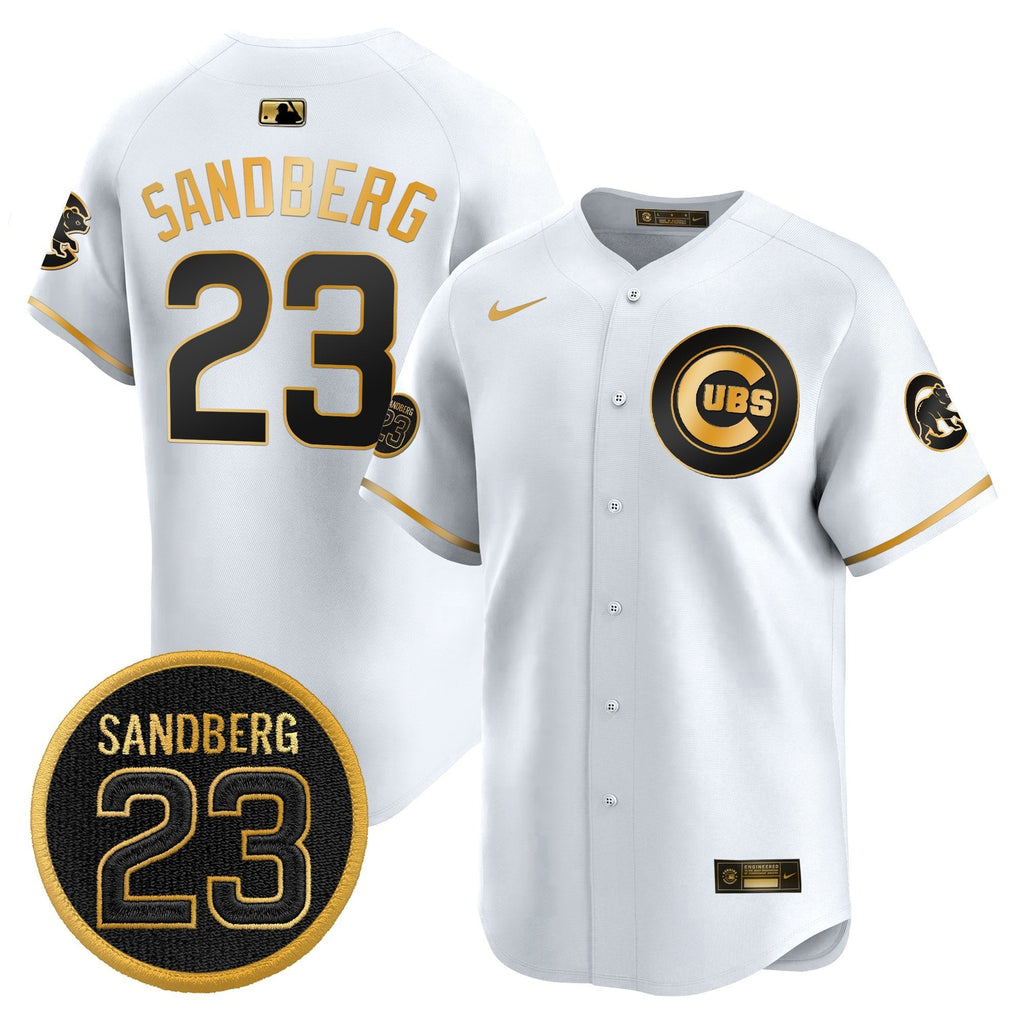 Ryne Sandberg Jersey #23 Chicago Cubs Ryne Sandberg Tribute Stitched White Gold